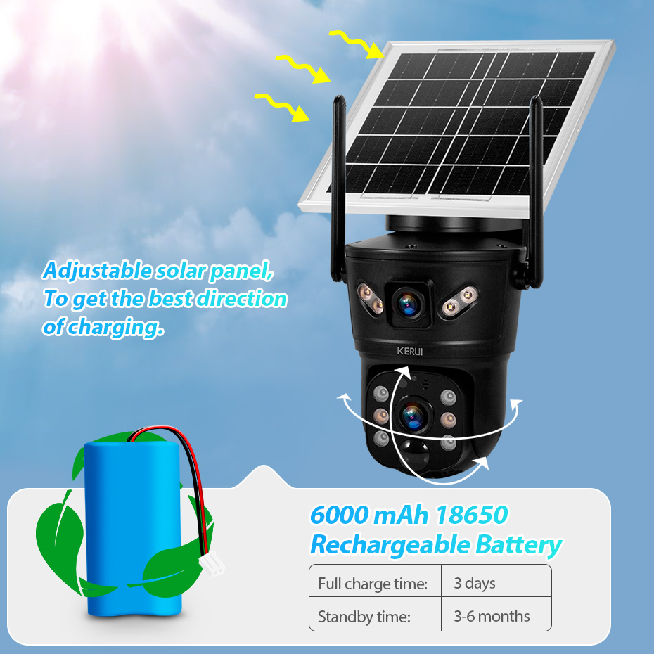 Home Security Monitoring System - KERUI 6MP 4G SIM WiFi 태양광
