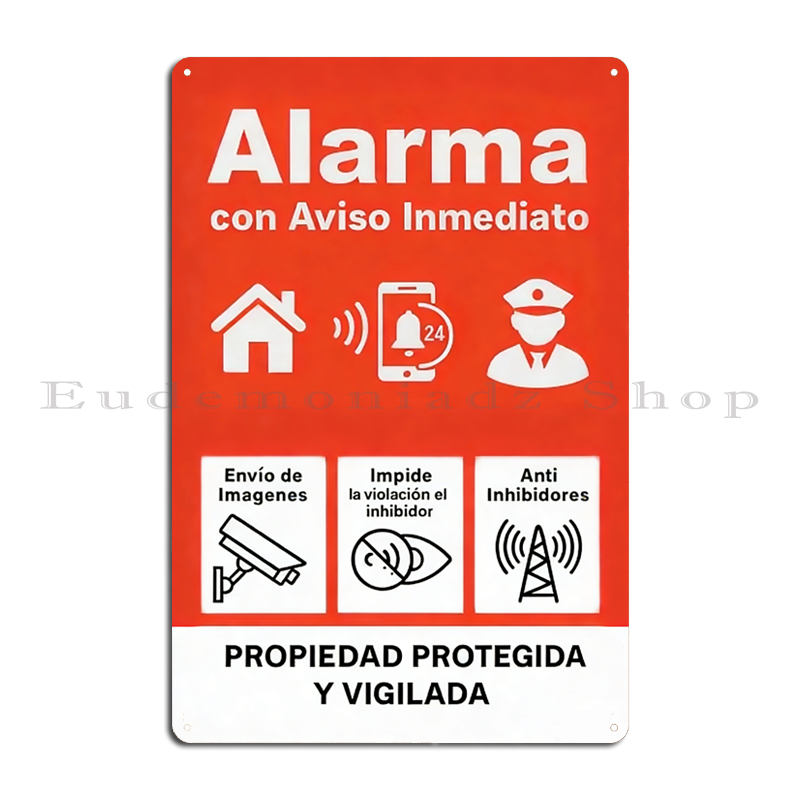 Home Security Alarm - 레트로 24시간 알람 시스템 금속 간판