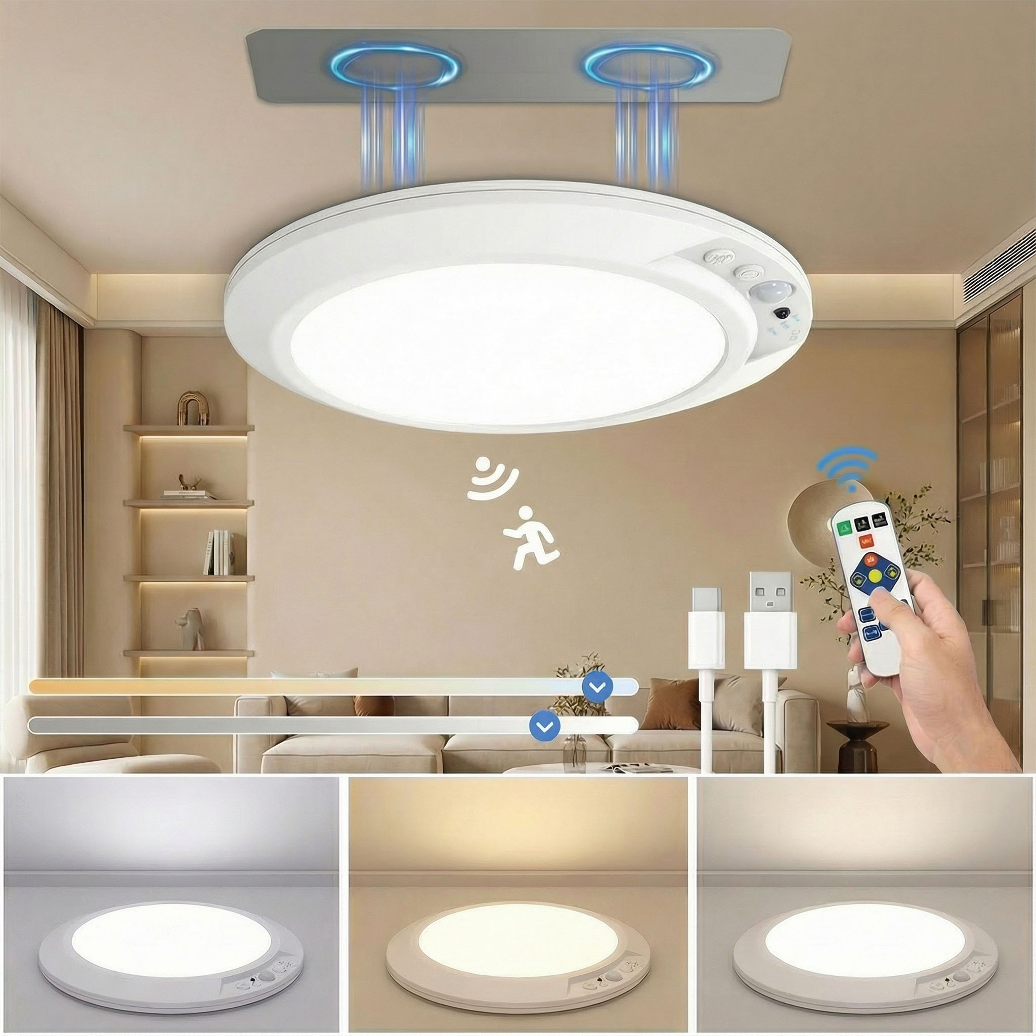 모션 센서 충전식 LED 천장 조명, 원형 무선 보안등 - Home Security Beams 리뷰 및 가격