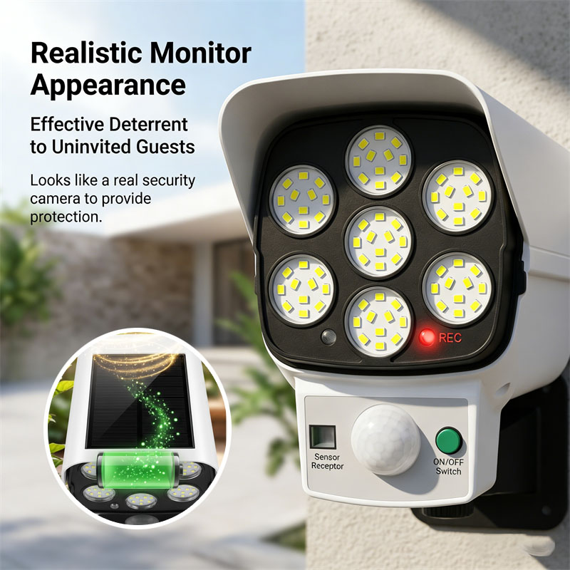 태양광 모션센서 LED 투광등이 있는 가짜 감시 카메라 - Home Security Beams 리뷰 및 가격