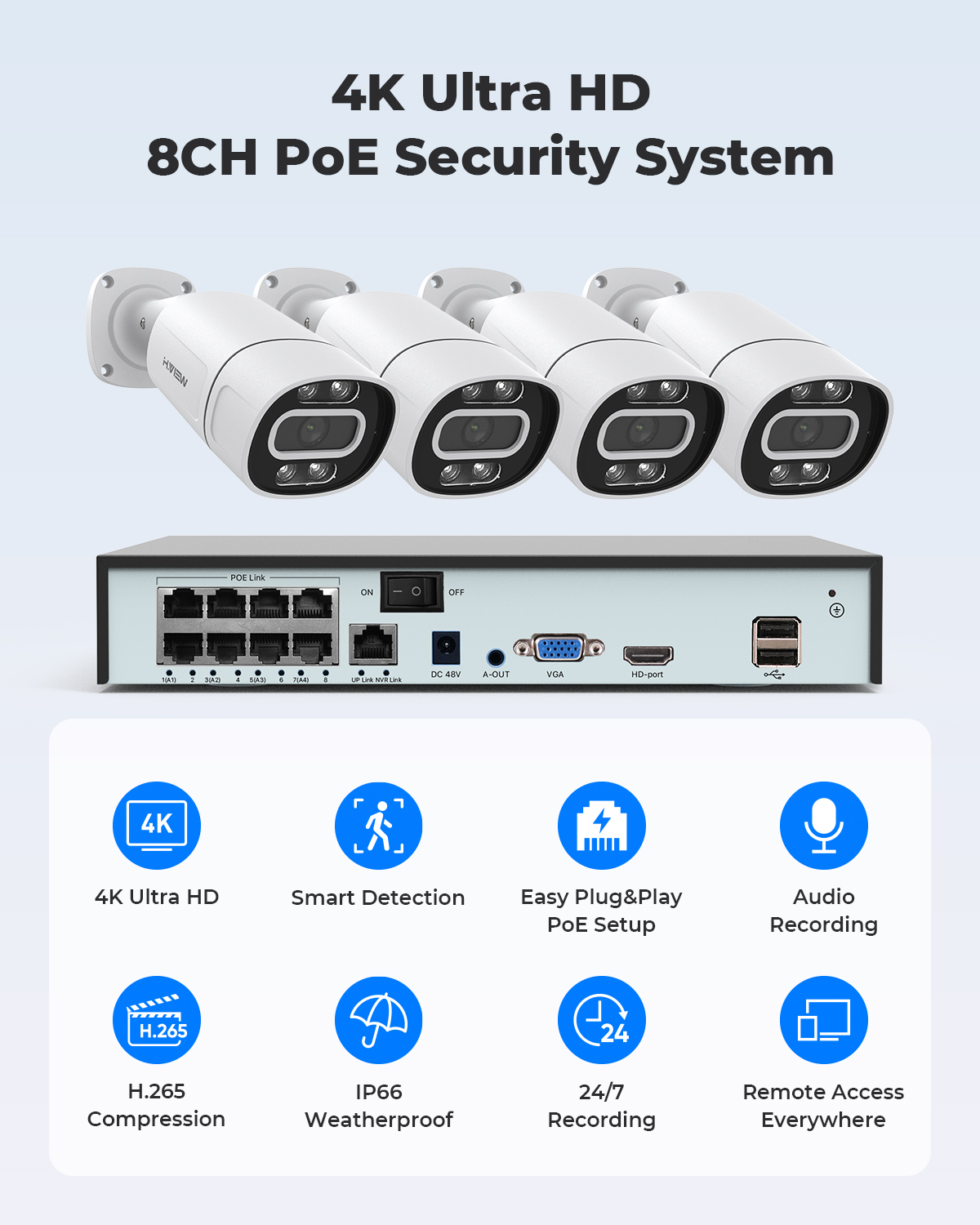 H.View 4K 5Mp 8Mp Poe CCTV 보안  - Home Security And Camera System 리뷰 및 가격